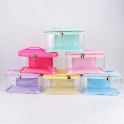 Factory Clear Toiletry Bag 8 Colors Nylon Transparent PVC Wash Bag Unisex Makeup Pouch Clear Open Top Cosmetic Bag With Handle