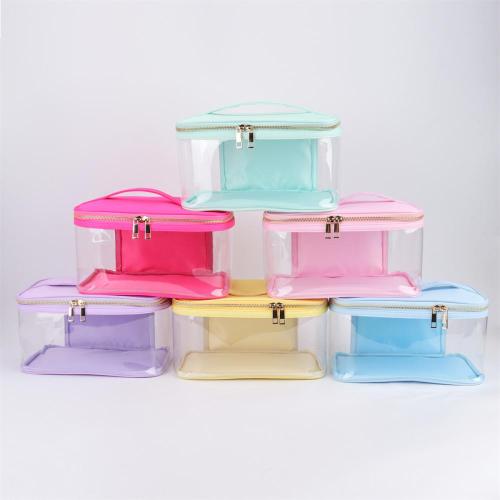 Factory Clear Toiletry Bag 8 Colors Nylon Transparent PVC Wash Bag Unisex Makeup Pouch Clear Open Top Cosmetic Bag With Handle
