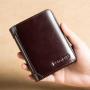 ZF209  Men Wallet Genuine Leather Oil Waxed Head Layer Cowhide Anti-theft Brush Vertical Card Bag Short Trifold Money Clip