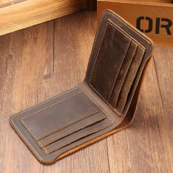 Wallet Manufacturer Crazy Horse Leather Wallets For Men Card Slots Holder Cash Clip bifold slim light Wallets For man wholesale