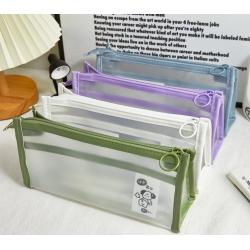 Gelory Custom Large Capacity Waterproof Stationery Bag Double-Layer Transparent Frosted Triangular Pencil Box