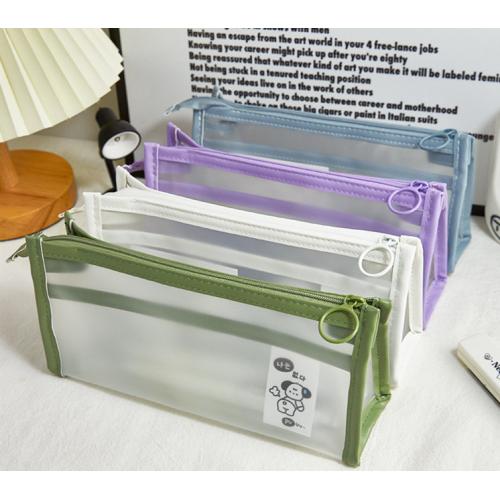 Gelory Custom Large Capacity Waterproof Stationery Bag Double-Layer Transparent Frosted Triangular Pencil Box