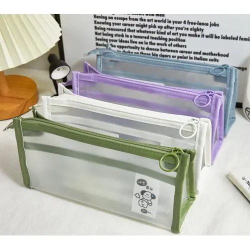 Gelory Custom Large Capacity Waterproof Stationery Bag Double-Layer Transparent Frosted Triangular Pencil Box