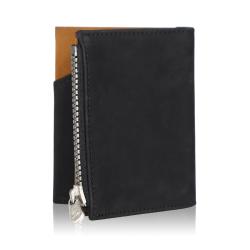 2024 New Bifold Wallet Genuine Crazy Horse Leather Customized Logo Color Blocking Zipper Wallet