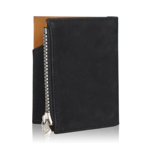 2024 New Bifold Wallet Genuine Crazy Horse Leather Customized Logo Color Blocking Zipper Wallet