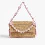 2023 New Arrival Summer Beach Straw Ladies Shoulder Bags With Pearl Chain Pink Fashion Custom Logo Womens Shoulder Bags