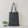 Gelory Fashion Durable Women Student Cotton Linen Single Shoulder Bag Shopping Tote Check Plaid Female Flax Canvas Shopping Bags