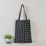 Gelory Fashion Durable Women Student Cotton Linen Single Shoulder Bag Shopping Tote Check Plaid Female Flax Canvas Shopping Bags