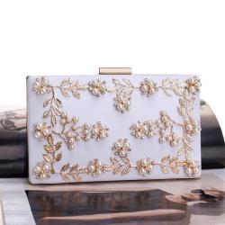 New Woman Fashion Handbag Custom Pure Color Pu Leather Banquet Dinner Bag Hook Elegent Wholesale Pearl Flowers Evening Bag