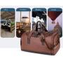 Custom Print Vintage Waterproof PU Leather Outdoor Handbag Shoulder Weekend Gym Luggage Travel Duffel Bag for Men