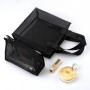 Custom Logo Printing Black Mesh Makeup Cosmetic Zipper Bag Hot Sale Handle Travel Zipper Mesh Pouches For Women