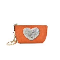 Lady Genuine Lychee Leather Heart Diamond Coin Purse Women Fashionable Travel Pouch Portable Girl small Wallet Keychain Bags