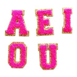 Personalized RTS Sticker Colorful Vowel(AEIOU) Chenille Embroidered Letters Patch Adhesive Letter Patches Custom DIY Patch Panel