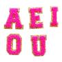 Personalized RTS Sticker Colorful Vowel(AEIOU) Chenille Embroidered Letters Patch Adhesive Letter Patches Custom DIY Patch Panel