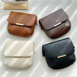 Korea Style New Fashion Trend Cross Bag Solid Color Simple Single Shoulder Bag Pu Retro Flip Small Square Little Black Bag