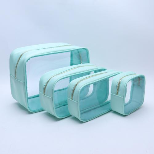 Custom Logo Stock Portable Waterproof Transparent PVC Makeup Bag Travel Clear PVC Wash Toiletry Cosmetic Bag