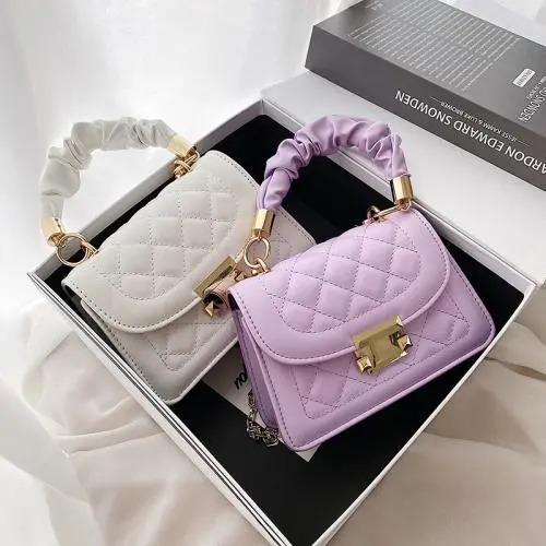 Korean Diamond Lattice Shoulder Bag Women's Messenger Small Square Chain Bag Wholesale PU Ladies Shoulder Bag Customs Handbag