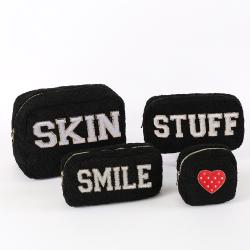 Keymay Stock Winter Women Sherpa Makeup Organizer Pouch Large Capacity Travel Toiletry Cosmetic Bag Teddy Fuzzy Makeup Bag
