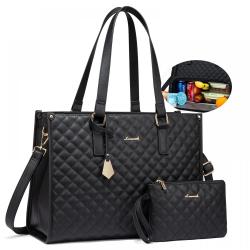 LOVEVOOK Quilted Large Capacity 15.6 Inch Work Business Laptop Bag with Insulated Lunch Compartment Lunch Tote Bag for Women