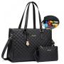 LOVEVOOK Quilted Large Capacity 15.6 Inch Work Business Laptop Bag with Insulated Lunch Compartment Lunch Tote Bag for Women