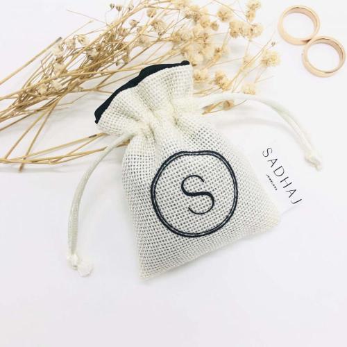 Custom Jute Lining Satin Hessian Burlap Jewelry Bag Jute Drawstring Mini Tea Coffee Packing Gift Jute Pouch