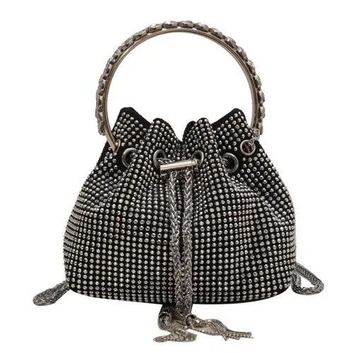 Crystal Bucket Bag Ins Design Chain Shoulder Messenger Bag Rhinestone Evening Party Bag For Women