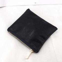 Custom Logo Printed Black Leather Zipper Coin Cosmetic Storage Pouch  Soft PU Leather Zipper Bag