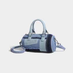 2024 Custom Contrast Color Denim Barrel Bags Handbags For Fashion Women
