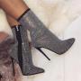 Crystal Thin High Heel Ankle Boots For Women Sexy Pointed Toe Short Boots Side Zipper Fashion Ladies Shoes