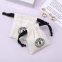 Custom Logo Printing Brush Canvas Jewelry Necklace Bag Drawstring Luxury Cotton Canvas Mini Jewelry Pouch