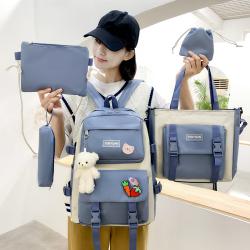 Hot selling 5 Pcs Set Cute School Bags Female College School Bag With Pencil Case Teenagers Middle Book Bagpack School Bag Set