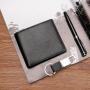 Custom Vegan Grain Leather Wallet Fashion Men Leather Key Chain Wallet Gift Box Set Card Holder Wallets for men