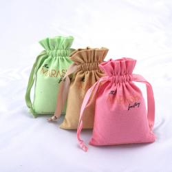 Custom Logo Printing Small Canvas Drawstring Cosmetic Skincare Products Storage Bag Cotton Canvas Gift Makeup Pouch