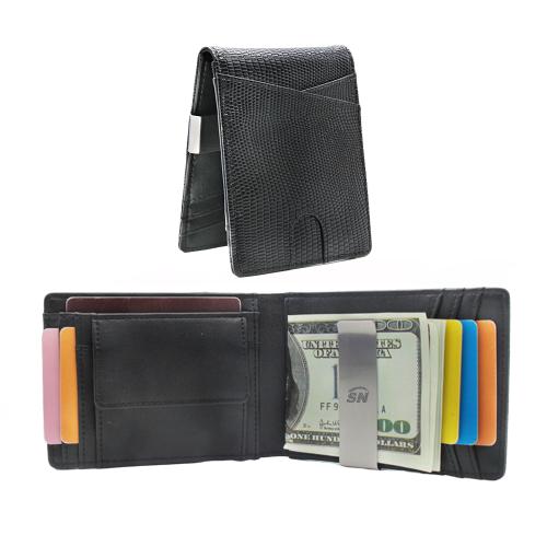 Double front pocket slim wallet men minimalist pu leather lizard pattern money clip wallet for wholesale