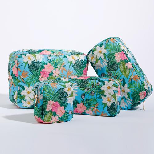 Stock S M L XL 4PCS Nylon Leaves New Summer Cute Travel Gift Tropical Print Makeup Bag Beach Large Toiletry Bags for Womens