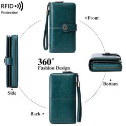 ZF257 RFID Women Long Soft Leather Anti-theft Money Clip Zipper  Pockets Checkbook Cover Slim Card Holder Simple Coin Wallet