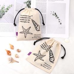 Hot Sale Custom Logo Printing Organic Muslin Bag Small Cotton Shell Jewelry Packaging Drawstring Pouch