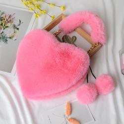Wholesale Purses Winter Heart Shaped Handbags Faux Fur Handbags For Women