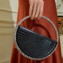 2024  New Diamond Circular Round Handle Rhinestone Dinner Clutch Half Moon Handbag evening bags women handbags ladies for women