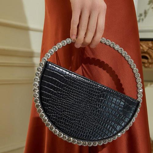 2024  New Diamond Circular Round Handle Rhinestone Dinner Clutch Half Moon Handbag evening bags women handbags ladies for women