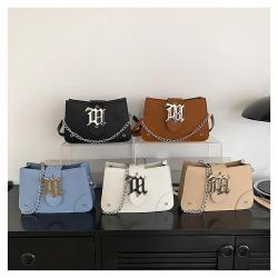 Simple fashion design solid color women's bag 2024 summer new chain sling cross shoulder bag