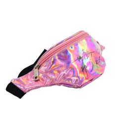 Gelory Fashion Letter Print Shiny Holographic Waist Bag Sports Fanny Pack Hologram PU Leather Waterproof Travel Waist Pack
