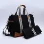 Stock Large Capacity Long Shoulder Belt Cross-body Canvas Tote Mommy Bag with Changing Mat 2 Stroller Strap Baby Diaper Bags