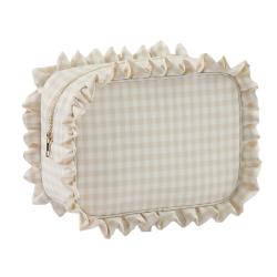 Women Designer Wholesale Custom Logo Weekly Ideas Spring Portable Gingham Cosmetic Pouch Toiletry Bag Ruffle Cosmetic Bag