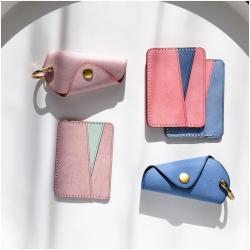 Luxury Leather Card Holder Keychain Custom RFID Leather Slim Card Holder Wallet with Key Holder Gift