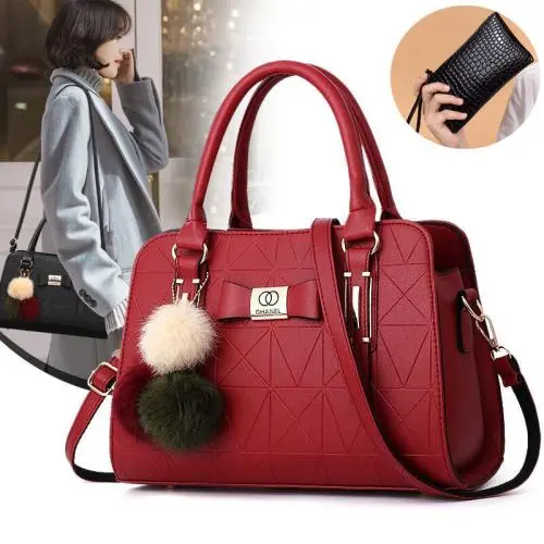 Fashion Women High Quality  Handbags With Wallet China Wholesale PU Ladies Shoulder Bag Luxury Female  Handbag With Pompon