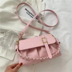 Solid Color  Korean Women's Shoulder Bag 2022 Messenger Knitted Handle PU Ladies Bag Women's Fashion Versatile Bucket Bag