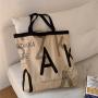 Wholesale Durable Large Capacity Fashion Ecofriendly Canvas Shopping Shoulder Bags Portable Letters Canvas Tote Bag