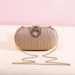 Wholesale new annular box purse women chain shoulder glitter fabric box clutch evening bags champagne shiny wrinkle clutch bag pochette femme