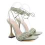 2021 Fashion Women Summer Woven Satin Block Heel Mules Ladies High Heel Square Toe  Dress Party Sandals